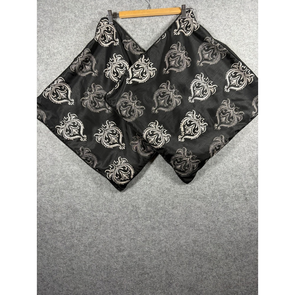 Set of 2 Black and Cream Embroidered Damask Square Throw Pillow Covers 18.5in